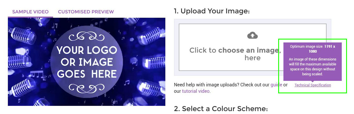 Technical specifications for a Text in Motion design